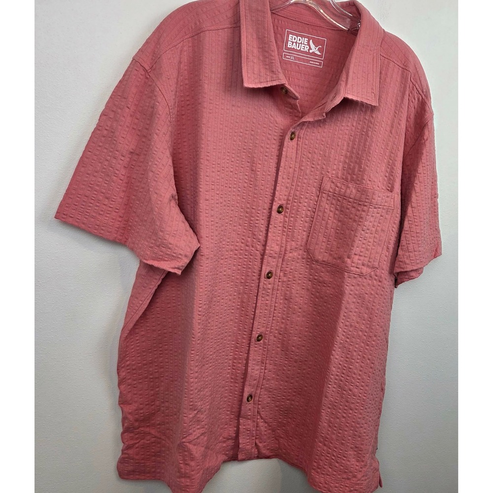 Eddie Bauer Mens Short Sleeve Alderpine Seersucker Shirt XL Dessert Pink - Picture 5 of 10